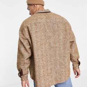 Asos Design Men's Classic Brown Herringbone Shirt Jacket